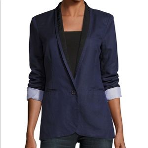 Joie Blazer Size 8 Amit Linen Cotton Blend Navy